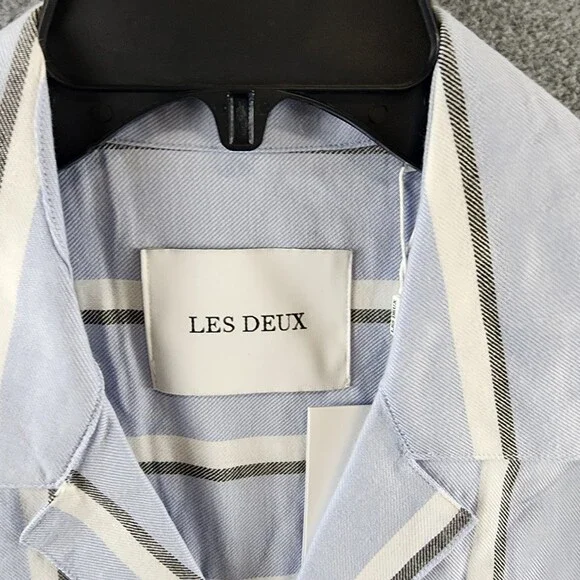 Les Deux Lawson Stripe SS Shirt Short Sleeves Men's XL Summer Sky Button Closure